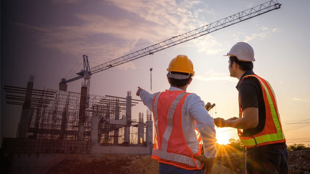 Construction site at sunset